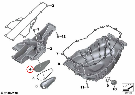 Crépine d'huile OEM 11417690445 pour motos BMW F700GS, F800GT, F650GS, F800GS... et plus. BMW Motorrad d'origine.
