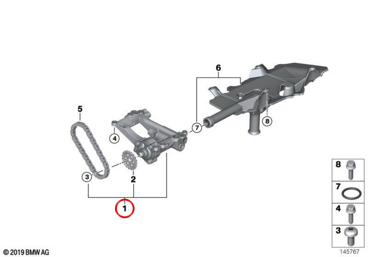 Pompe à huile OEM 11417805815 pour BMW E90, E91, E92, E93, E60, E61, E63, E64, E65, E66, E83, E70, E71. BMW d'origine.