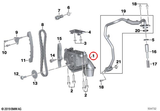 Pompe à huile OEM 11418409783 pour BMW Motorrad R18, R18 Classic, R18 Roctane, R18 B, R18 Transcontinental. BMW Motorrad d'origine.