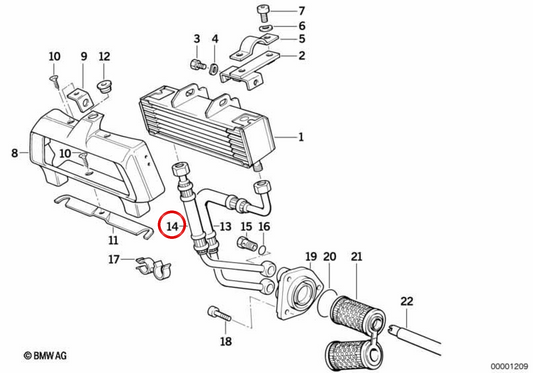 OEM 11421338718 Tubo di ritorno del radiatore dell'olio per BMW E31, E32, E34. BMW originale.