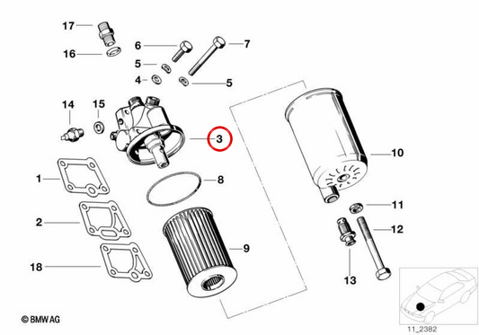 Supporto filtro OEM 11421720555 per BMW E24, E28, E32, E34. BMW originale.