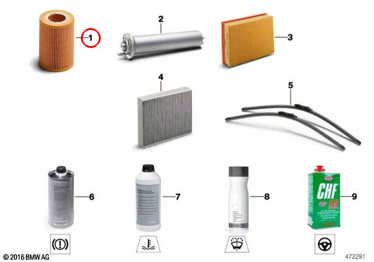 Jogo de elemento de filtro de óleo OEM 11425B4C845 para BMW F20, F21, F22, F23, F30, G20, G30, G01, G05, G07… e mais. Original BMW.