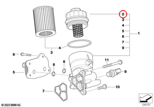 Tapa del filtro de aceite OEM 11427563763 para MINI R50, R52, R53. Original MINI.
