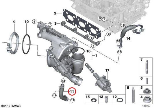 Tubo de retorno de aceite OEM 11427617537 para BMW F20, F21, F22, F23, F30, F31, F32, F36, F45, F46, F48, F39 y para MINI F54, F55, F56, F57, F60. Original BMW y MINI.