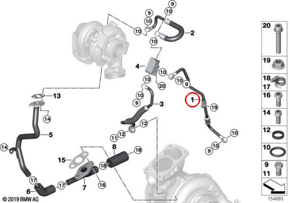 OEM OIL TUBE 11427795970 FOR BMW E90, E91, E92, E60, E61, E63, E64, E83, E70, E71. Original BMW.
