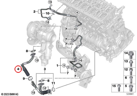 Tubería de retorno de aceite OEM 11428471082 para BMW G60, G61, G45. Original BMW.