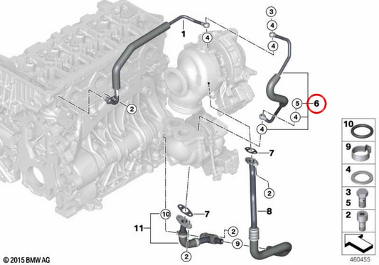 Tubería de aceite OEM 11428472393 para BMW F48, F39. Original BMW.