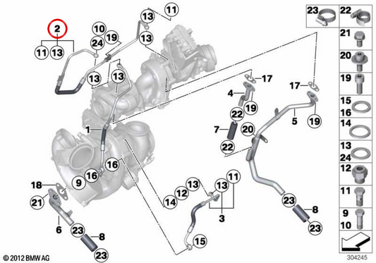Pipe d'huile OEM 11428508030 pour BMW F10, F11, F01, F02, E70, F15, E71, F16. BMW d'origine.