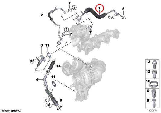 Pipe d'huile à haute pression OEM 11428580011 pour BMW G05, G06. BMW d'origine.