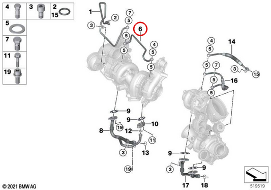 Tubo di olio ad alta pressione OEM 11428589091 per BMW G30, G31, G11, G12, G05, G06, G07. BMW originale.