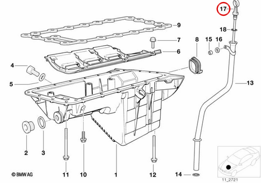 OEM -Ölmessungsvarilla 11431247530 für BMW E36, Z3. Kompatibel mit M43 -Motoren. Originaler BMW Ersatz.