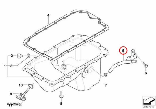 Tubo di ritorno dell'olio OEM 11437525287 per BMW E87, E90, E91. BMW originale.