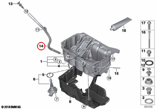 OEM guidance tube 11438511392 for BMW F20, F21, F22, F23, F45, F46, F30, F31, F34, F32, F33, F36, F10, F11, G30, G31, G11, G12, F48, F39, F25, G01, F26, G02, F15 and for Mini F55, F56, F57, F54, F60. Original BMW and Mini.