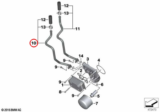 Tubería negra OEM 11447721130 para motos BMW F800GT, F800S, F800ST, F800R. Original BMW Motorrad.