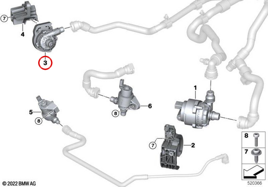 Pompe de réfrigérant supplémentaire 11515A03F46 pour BMW F70, U06, U11, U12, U10, F65, F66, U25. BMW d'origine.