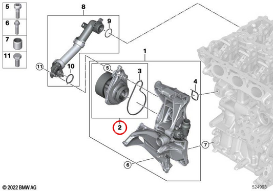 Bomba de água OEM 11515A1D6F4 para BMW U06, U11. BMW genuíno.