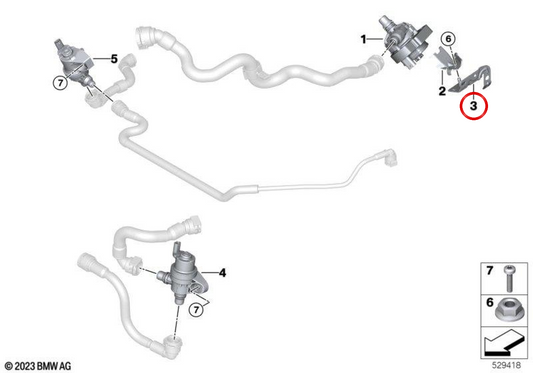 Soporte Bomba Auxiliar Refrigerante OEM 11515A43319 para BMW F70, U06, U11, U12, U10, F65, F66, U25. Original BMW.