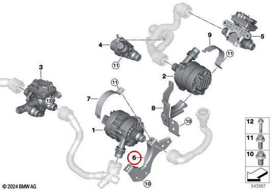 Befestigung der elektrischen Flüssigkeitspumpe OEM 11515A72284 für MINI Cooper J01, Aceman J05. Originaler MINI.