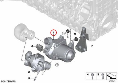 OEM elektrische Wasserpumpe 11517586925 für BMW E81, E82, E87, E88, E90, E91, E92, E93, E60, E61, E63, E64, E65, E66, E84, E83, E70, E85, E86, E89. Original BMW.