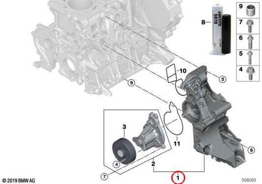 Wasserpumpe mit OEM -Stütze 11517644804 für BMW F20, F21, F22, F23, F30, F31, F32, F36. Original BMW.