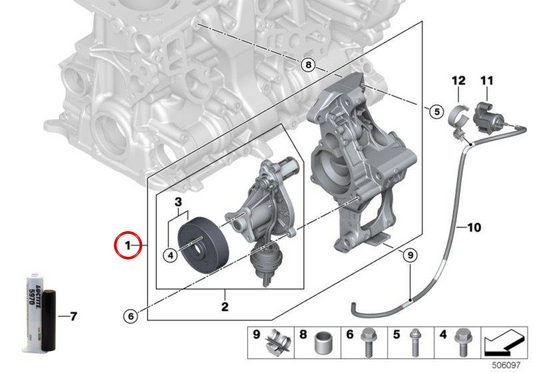 Bomba de água OEM 11517644810 para BMW F30, F31, G30, G31, G11, G12. BMW genuíno.
