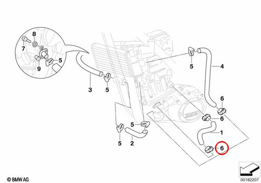 Abstandshalter für flexiblen Kühlschlauch/Temperatursensor OEM 11517657461 für Motorräder BMW G 650 GS R13 (2008–2010). Original BMW Motorrad.