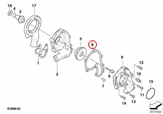 Guarnizione OEM 11517684351 per moto BMW K1200S, K1300S, K1200R, K1300R, K1200GT, K1300GT. BMW Motorrad originale.