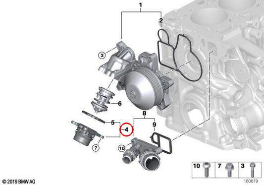 OEM 11517805191 Alloggiamento del termostato per BMW E81, E82, E87, E88, E90, E91, E92, E93, E60, E61, E84, E83. BMW originale.