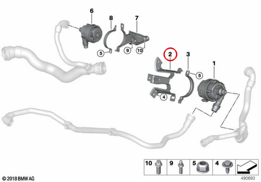 Suporte de bomba de água elétrica OEM 11517935153 para BMW G42, G20, G21, G22, G23, G26, G01, G02, G05, G06, G07, G29. BMW genuíno.