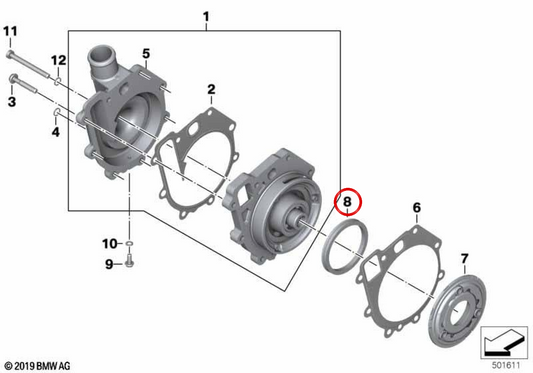 Anneau obturateur pompe de liquide de refroidissement OEM 11518393883 pour motos BMW F 750 GS, F 800 GS, F 850 GS, F 900 GS, F 850 GS Adventure, F 900 GS Adventure, F 900 R, F 900 XR... et plus. Original BMW Motorrad