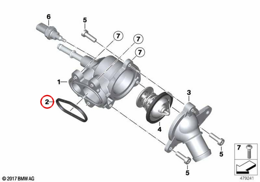 Junta para carcasa del termostato OEM 11518534210 para motos BMW F750GS, F850GS, F900R, F900XR... y más. Original BMW Motorrad.