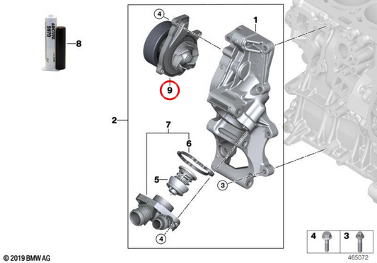 Bomba de agua OEM 11518591069 para BMW F45, F46, F48, F39 y MINI F55, F56, F57, F54, F60. Original BMW y MINI.