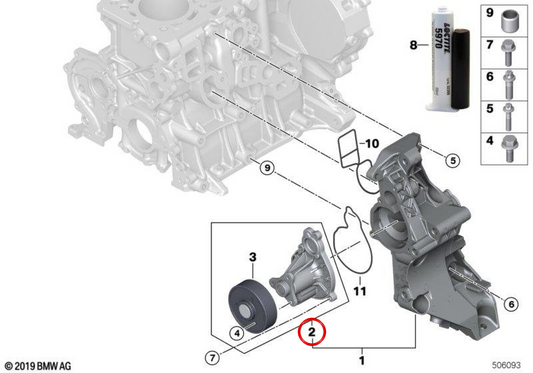 Bomba de agua OEM 11518631692 para BMW F20, F21, F22, F23, F30, F31, F32, F36. Original BMW.