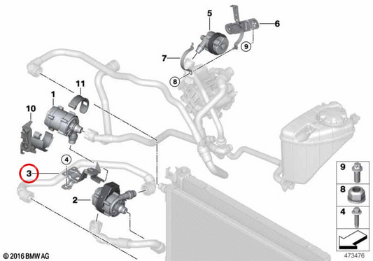 Supporto per pompa dell'acqua OEM 11518642846 per BMW G30, G11, G12. BMW originale.