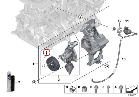 Pulle de pompe à eau OEM 11518663674 pour BMW F30, F32, G20, G30, G11, G12, G01, G05. BMW d'origine.