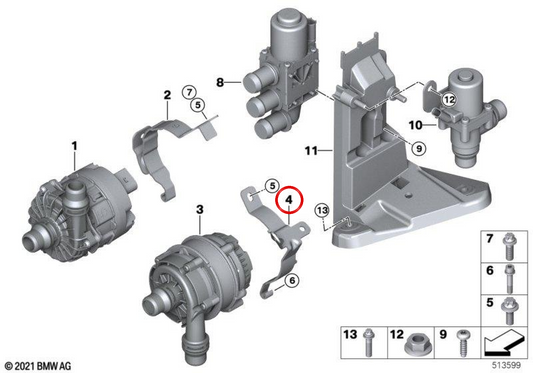 Supporto aggiuntivo della pompa OEM Refrigerante 11518740102 per BMW G08. BMW originale.