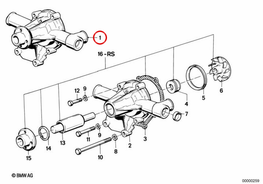 Pompa dell'acqua OEM 11519070754 per BMW E30, E28. BMW originale.