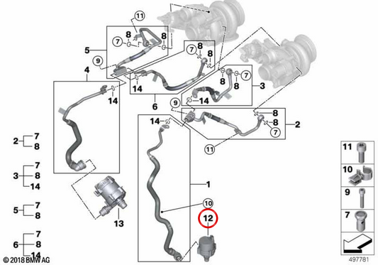 Bomba auxiliar de refrigerante OEM 11519470045 para BMW G05, G06, G07. Original BMW.
