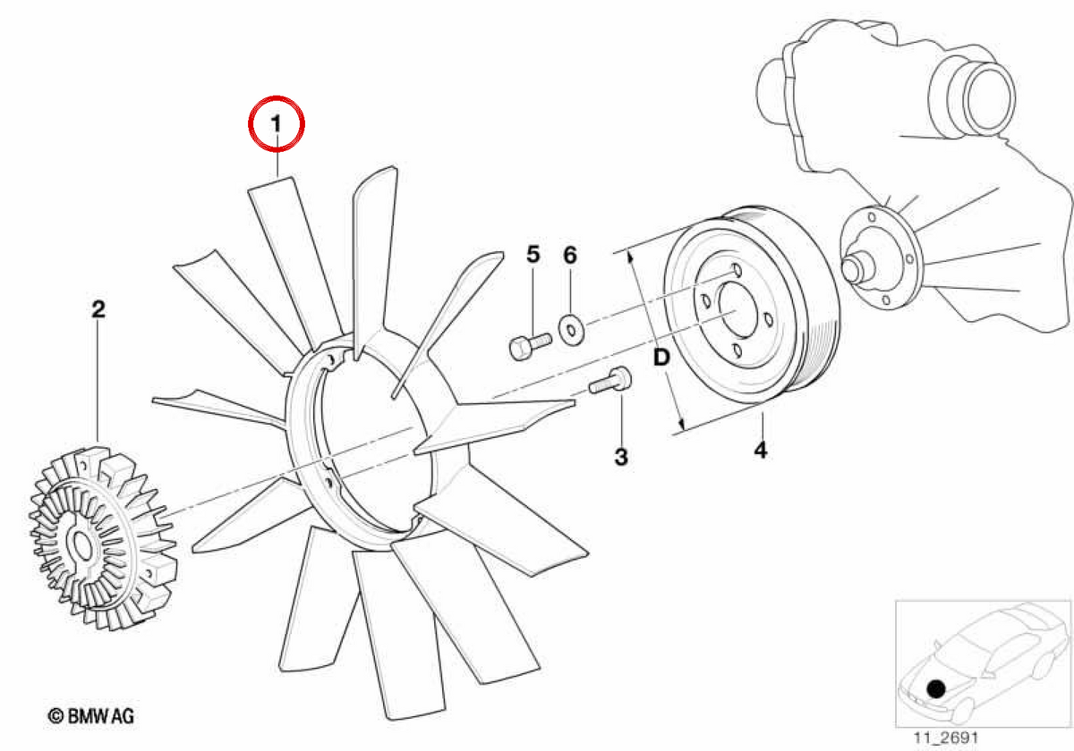Ventilador de 11 aspas OEM 11521712110 para BMW E34, E39, E32, E38, E31. Original BMW.
