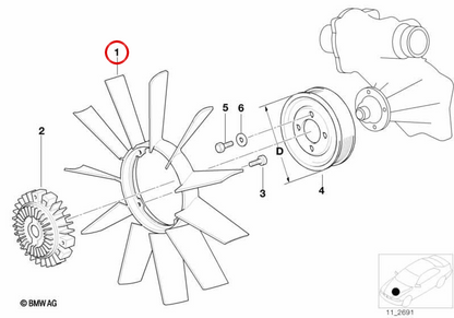Ventilador de 11 aspas OEM 11521712110 para BMW E34, E39, E32, E38, E31. Original BMW.