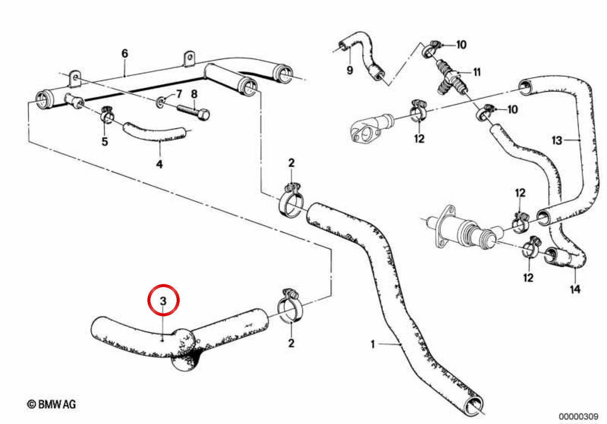 OEM -Kühlsystemschlauch 11531266137 für BMW E12, E24, E23. Original BMW.