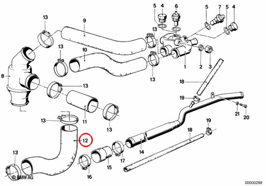 Mangueira de radiador OEM 11531266455 para BMW E21, E12. BMW genuíno.