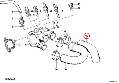 Tambuco del sistema di raffreddamento OEM 11531276647 per BMW E28, E24. BMW originale.