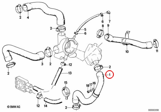 Tuyau de radiateur OEM 11531706513 pour BMW E28. BMW d'origine.