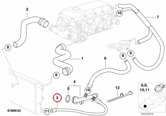 Tuyau de radiateur OEM 11531716660 pour BMW E31, E32, E34, E38, E39. BMW d'origine.