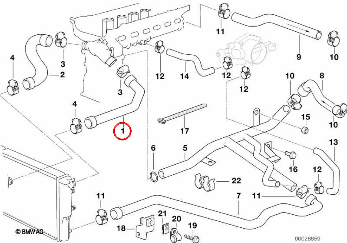 OEM -Kühlsystemschlauch 11531740832 für BMW E39, E38. Original BMW.
