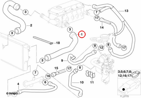 Manguera de refrigerante OEM 11531743712 para BMW E34. Original BMW.