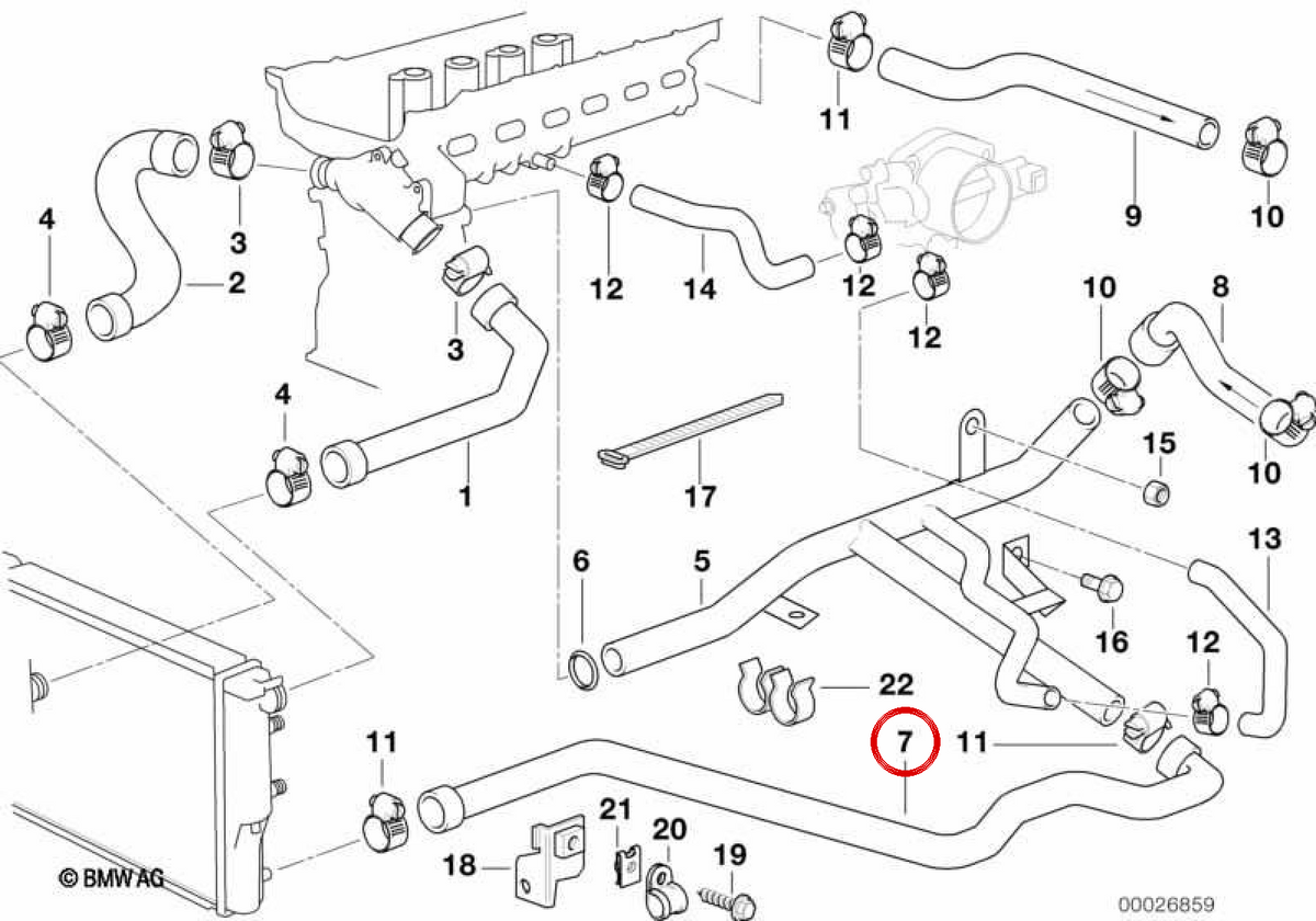 OEM return hose 11531744053 for BMW E39. Original BMW.