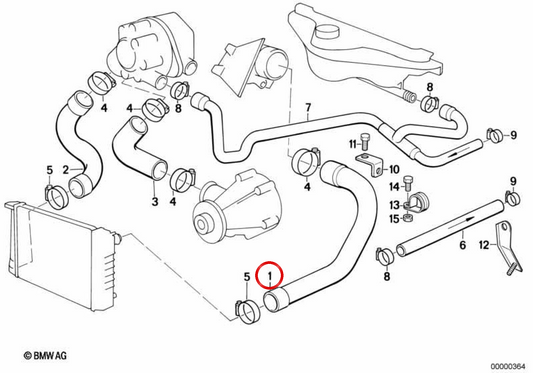 Mangueira de refrigerante OEM 11532241898 para BMW E30. BMW genuíno.