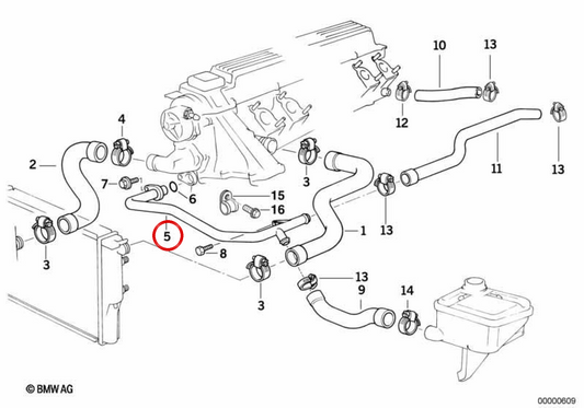 OEM -Kühlsystemrohr 1153244709 für BMW E36. Original BMW.